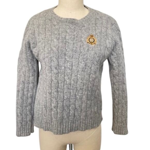 Ralph Lauren Sweater Gray Wool Cable Knit Preppy Crown Crest - Picture 1 of 6